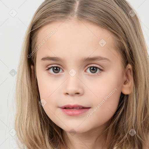 Neutral white child female with long  brown hair and brown eyes