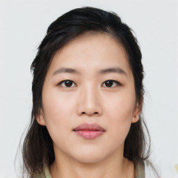 Neutral asian young-adult female with medium  black hair and brown eyes