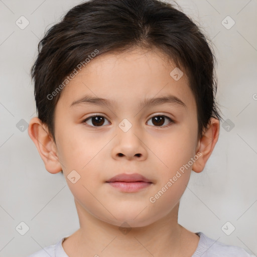 Neutral white child female with short  brown hair and brown eyes