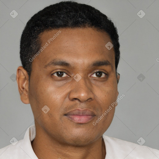 Neutral black young-adult male with short  brown hair and brown eyes