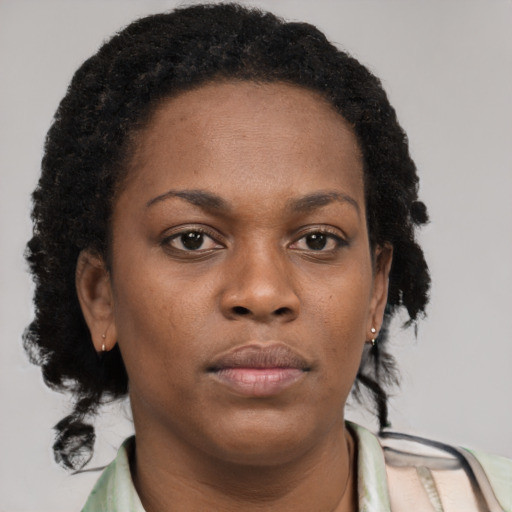 Neutral black young-adult female with short  brown hair and brown eyes