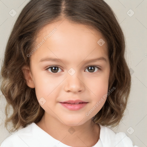 Neutral white child female with medium  brown hair and brown eyes