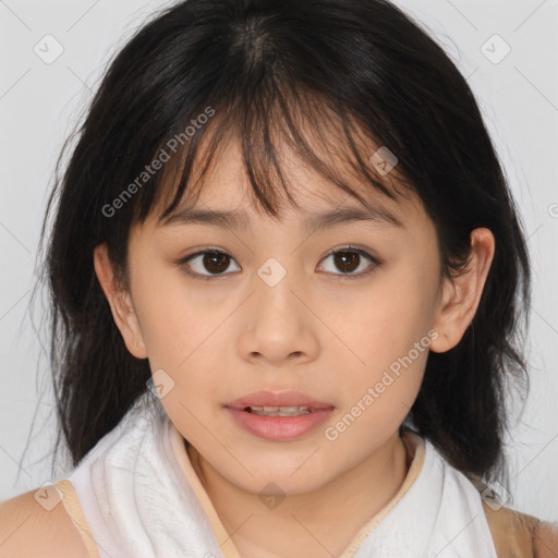 Neutral white child female with medium  brown hair and brown eyes