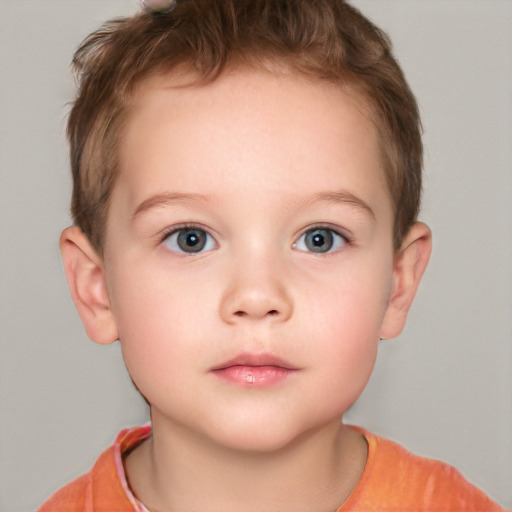 Neutral white child female with short  brown hair and grey eyes