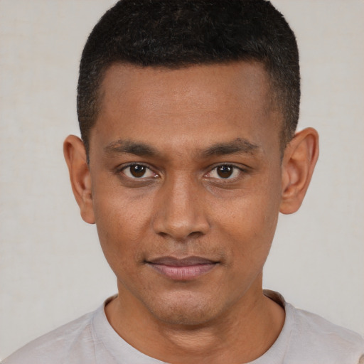 Neutral black young-adult male with short  brown hair and brown eyes
