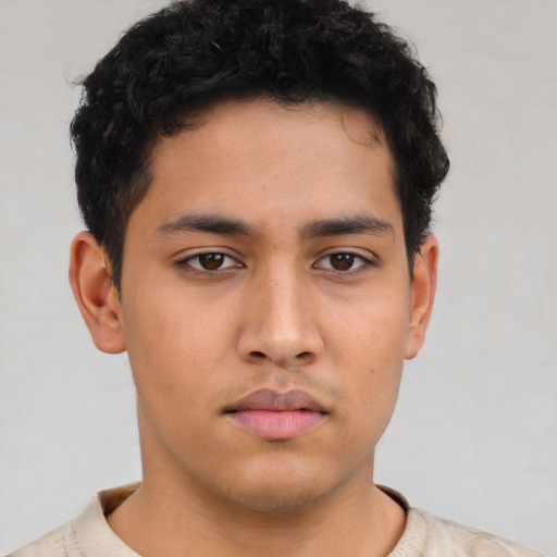 Neutral asian young-adult male with short  brown hair and brown eyes