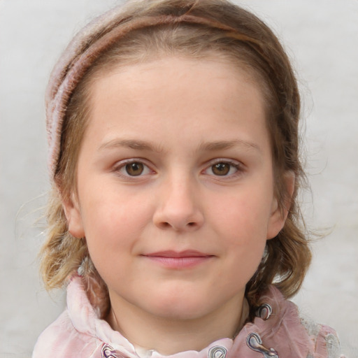 Neutral white child female with medium  brown hair and blue eyes