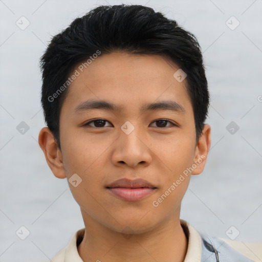 Neutral asian young-adult male with short  brown hair and brown eyes