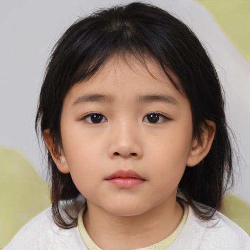 Neutral asian child female with medium  brown hair and brown eyes