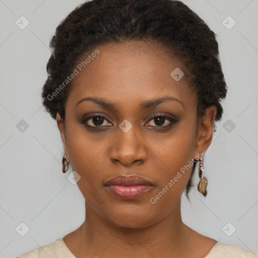 Neutral black young-adult female with short  brown hair and brown eyes