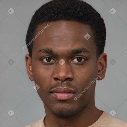 Neutral black young-adult male with short  brown hair and brown eyes