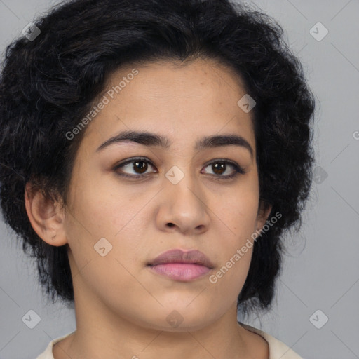 Neutral asian young-adult female with medium  black hair and brown eyes