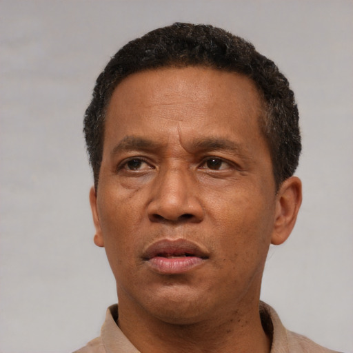 Neutral latino adult male with short  brown hair and brown eyes