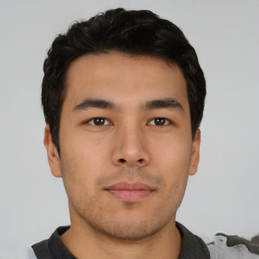 Neutral asian young-adult male with short  brown hair and brown eyes