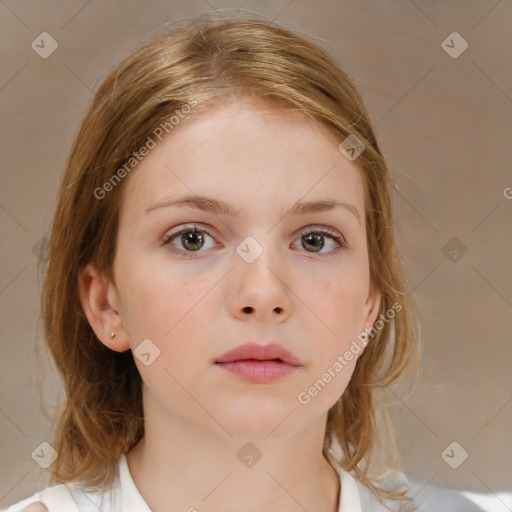 Neutral white child female with medium  brown hair and brown eyes