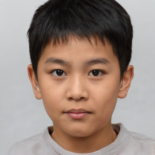 Neutral asian child male with short  brown hair and brown eyes