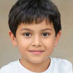 Joyful white child male with short  brown hair and brown eyes