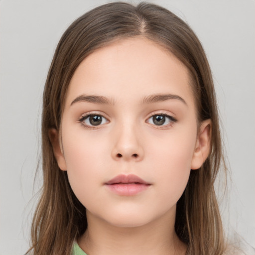 Neutral white child female with medium  brown hair and brown eyes