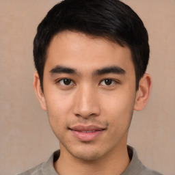 Neutral asian young-adult male with short  black hair and brown eyes