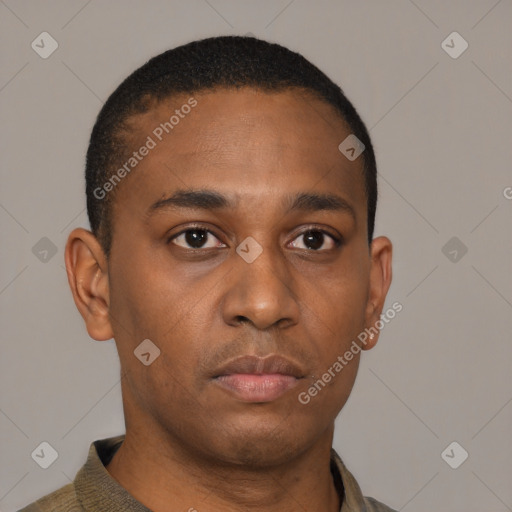 Neutral latino young-adult male with short  brown hair and brown eyes