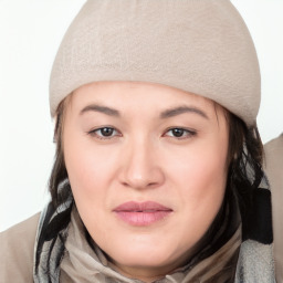 Neutral white young-adult female with medium  black hair and brown eyes