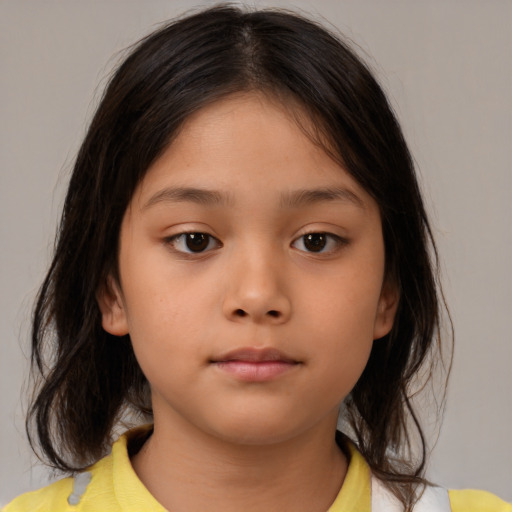 Neutral asian child female with medium  brown hair and brown eyes