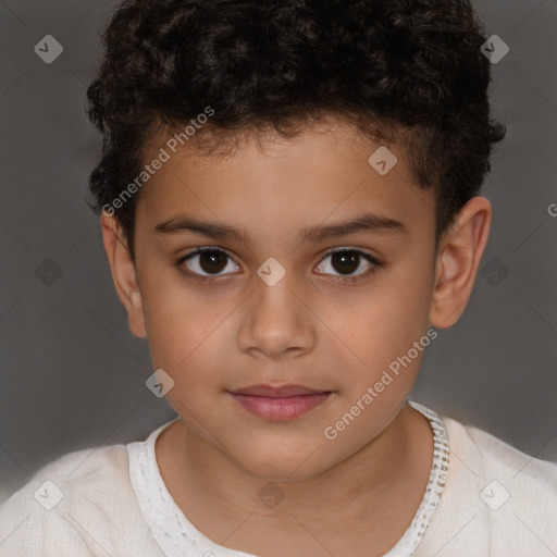 Joyful white child male with short  brown hair and brown eyes