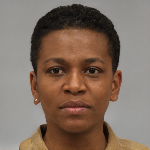 Neutral black young-adult male with short  brown hair and brown eyes