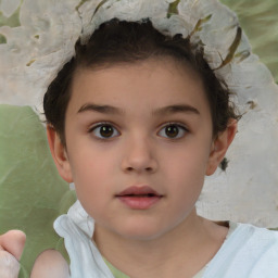 Neutral white child female with short  brown hair and brown eyes