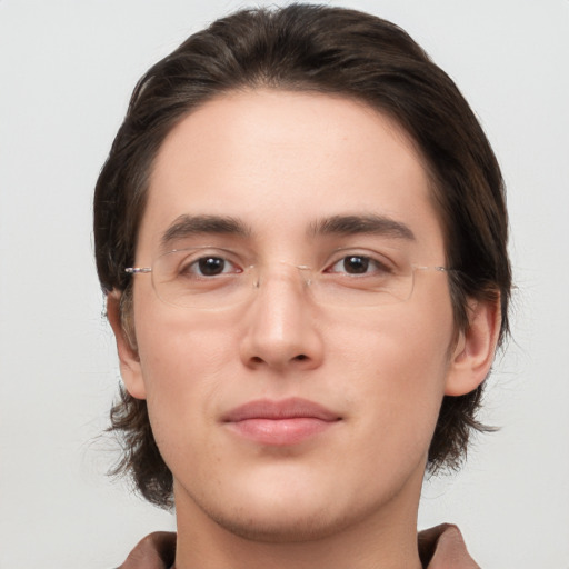 Neutral white young-adult male with medium  brown hair and brown eyes