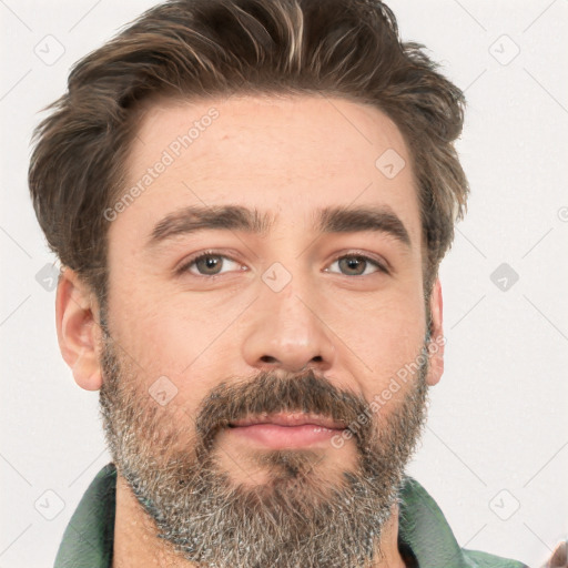 Neutral white adult male with short  brown hair and brown eyes