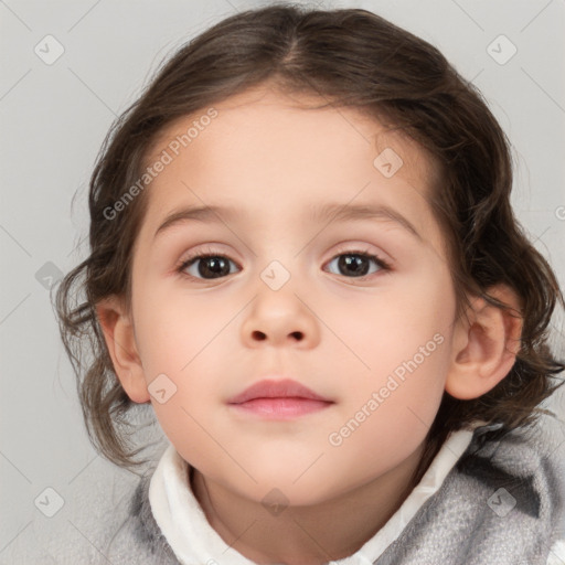 Neutral white child female with medium  brown hair and blue eyes