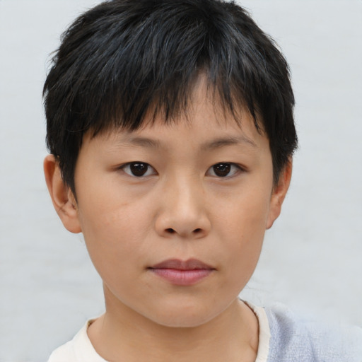 Neutral asian young-adult female with short  brown hair and brown eyes