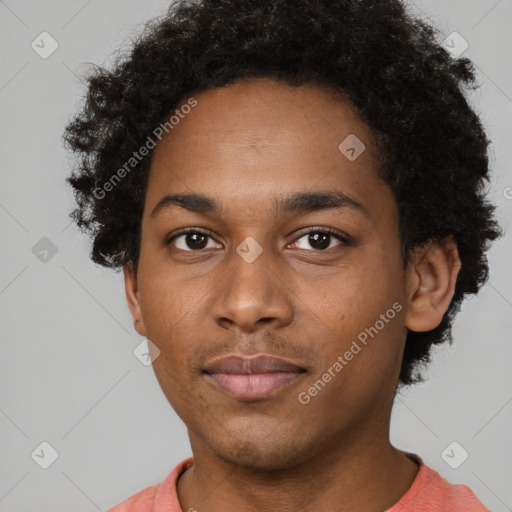 Neutral black young-adult male with short  brown hair and brown eyes