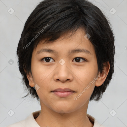 Neutral asian young-adult female with medium  brown hair and brown eyes