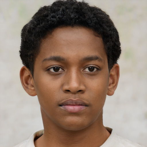 Neutral black young-adult male with short  brown hair and brown eyes