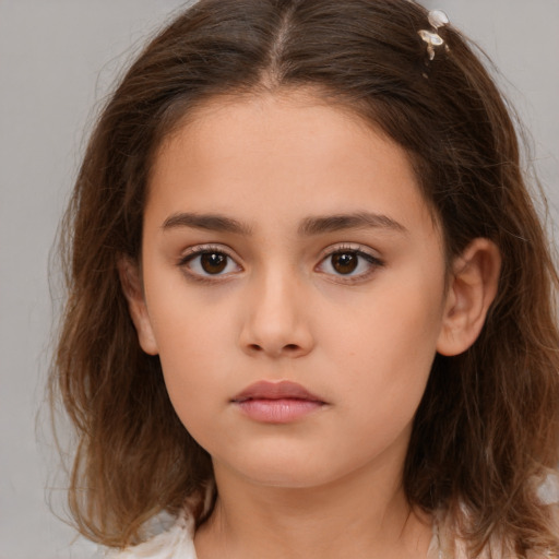 Neutral white child female with medium  brown hair and brown eyes