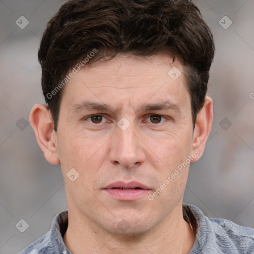 Neutral white adult male with short  brown hair and brown eyes