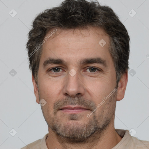 Neutral white adult male with short  brown hair and brown eyes