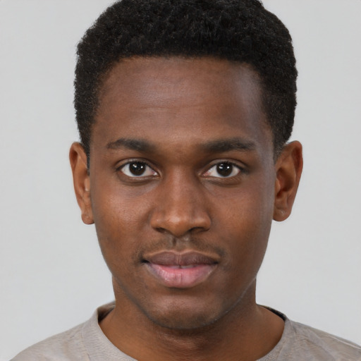 Neutral black young-adult male with short  brown hair and brown eyes