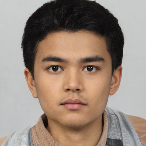 Neutral asian young-adult male with short  black hair and brown eyes