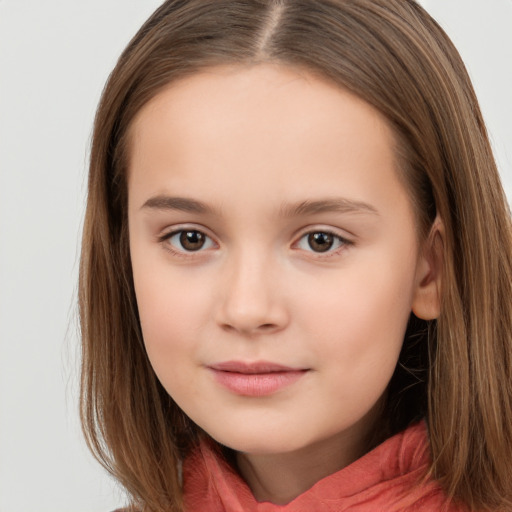 Neutral white child female with long  brown hair and brown eyes