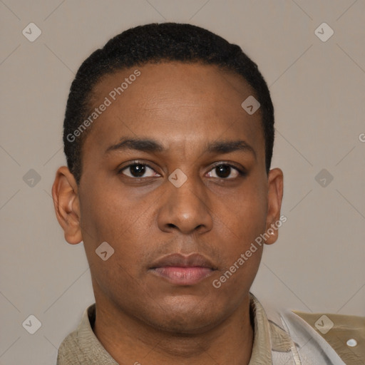 Neutral latino young-adult male with short  brown hair and brown eyes