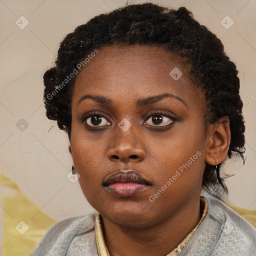 Neutral black young-adult female with short  brown hair and brown eyes