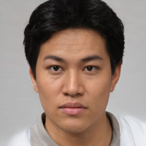 Neutral asian young-adult female with short  black hair and brown eyes