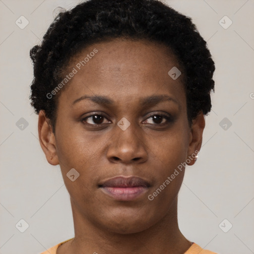 Neutral black young-adult female with short  brown hair and brown eyes