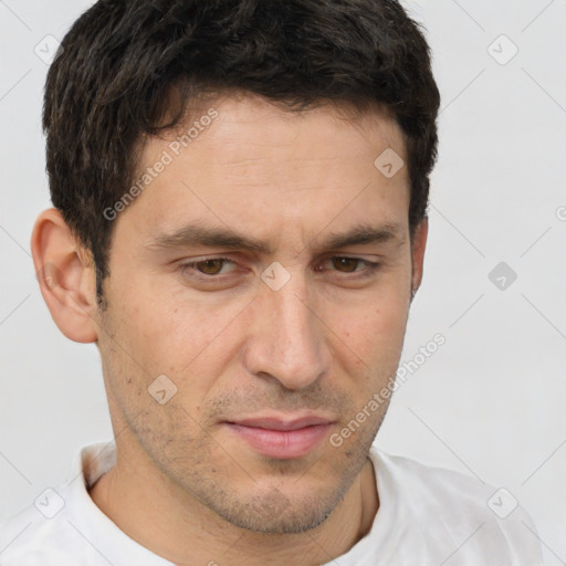 Neutral white adult male with short  brown hair and brown eyes