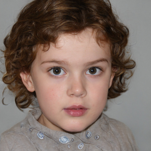 Neutral white child female with medium  brown hair and blue eyes