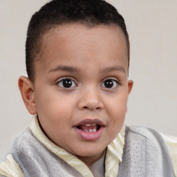 Joyful white child female with short  brown hair and brown eyes