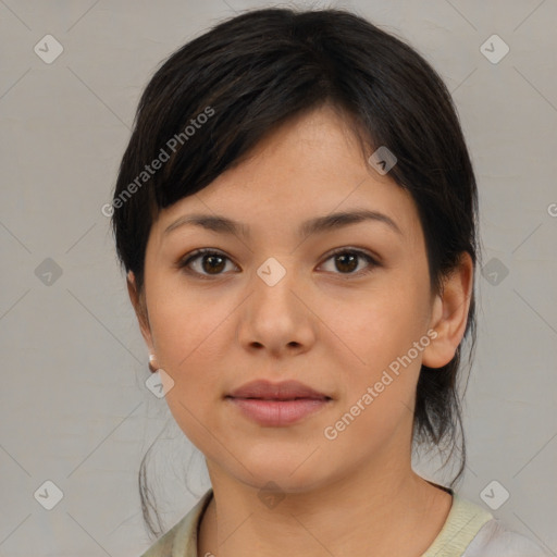 Neutral asian young-adult female with medium  brown hair and brown eyes